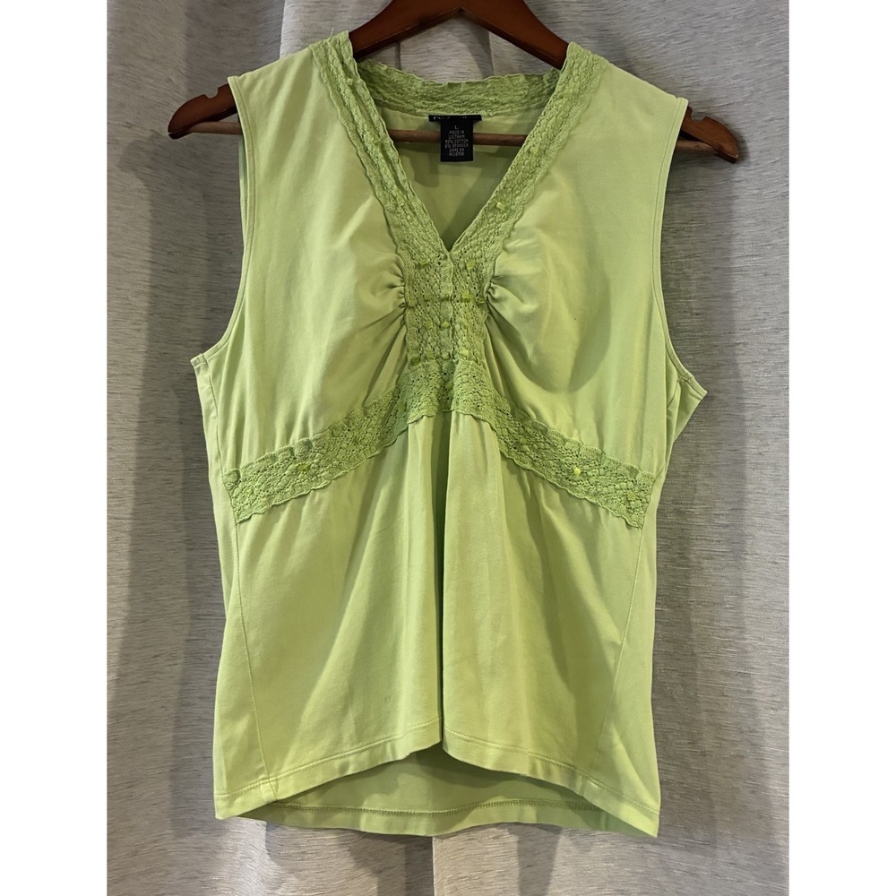 Rafaella Green Lace V Neck Tank Top Womens Large Y2K Fairy Coquette Sleeveless